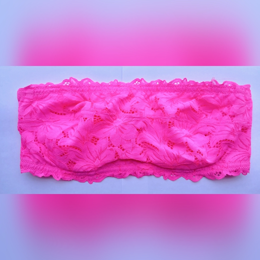 Aerie Hot Pink Straples Bandeu Lace Size 34 DD